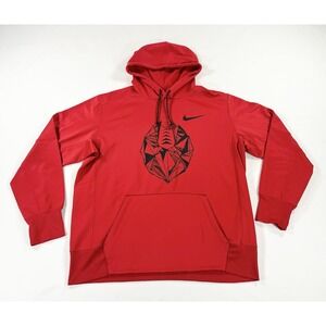Nike Football Therma Dri-Fit Fleece Pullover Hoodie Mens Large L Red Geometric